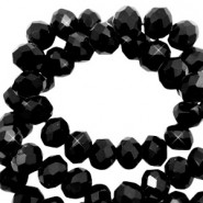 Faceted glass beads 6x4mm disc Jet black-pearl shine coating